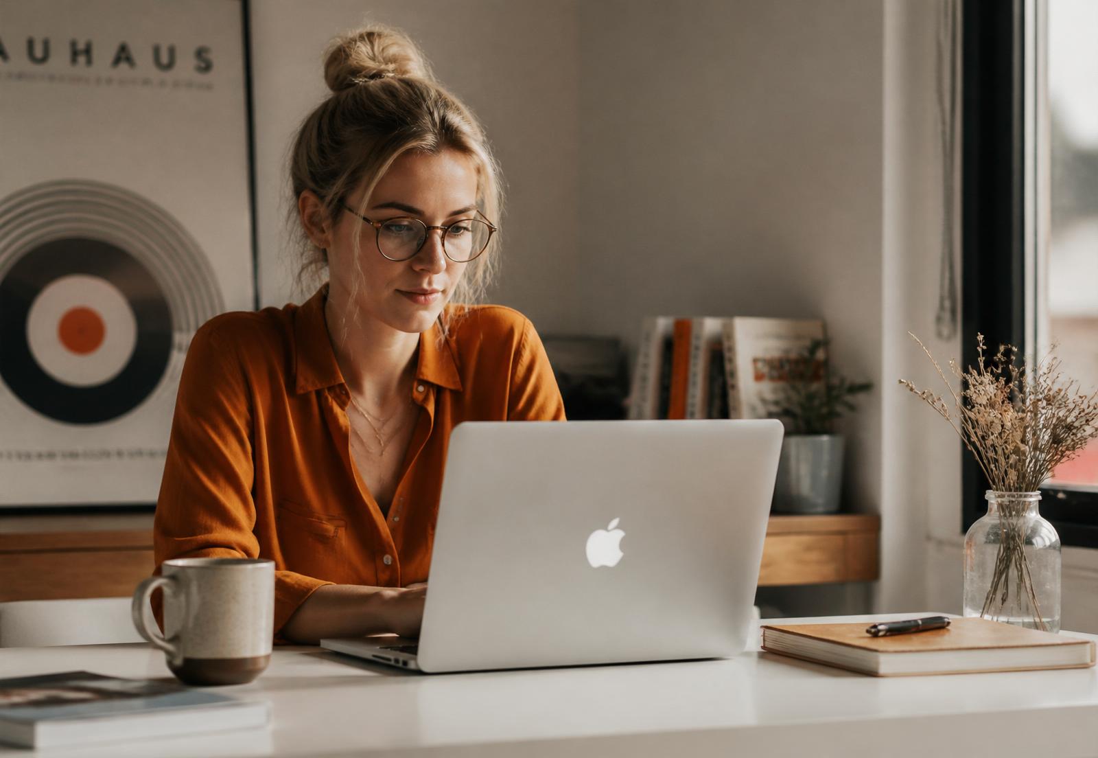 Zelfstandige aan het werk aan bureau